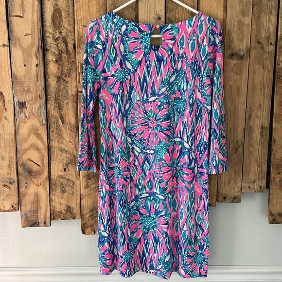 Lilly Pulitzer Size Small 3/4 Sleeve Bay Dress Tiki Pink in Shake It Up Print - Picture 2 of 16